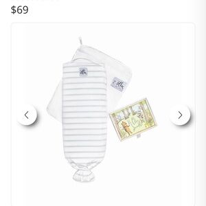 New in Box Ollie Gray and White Striped Baby Swaddle